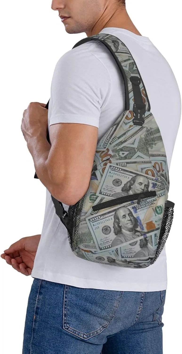 Us Bill Dollars Money Sling Backpack Chest Bag Crossbody Shoulder Bag Gym Cycling Travel Hiking Daypack For Men Women