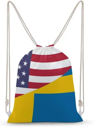 U.S. Sweden Flag Drawstring Backpack Travel String Shoulder Bag Canvas Sport Sackpack for Gym Shopping Yoga