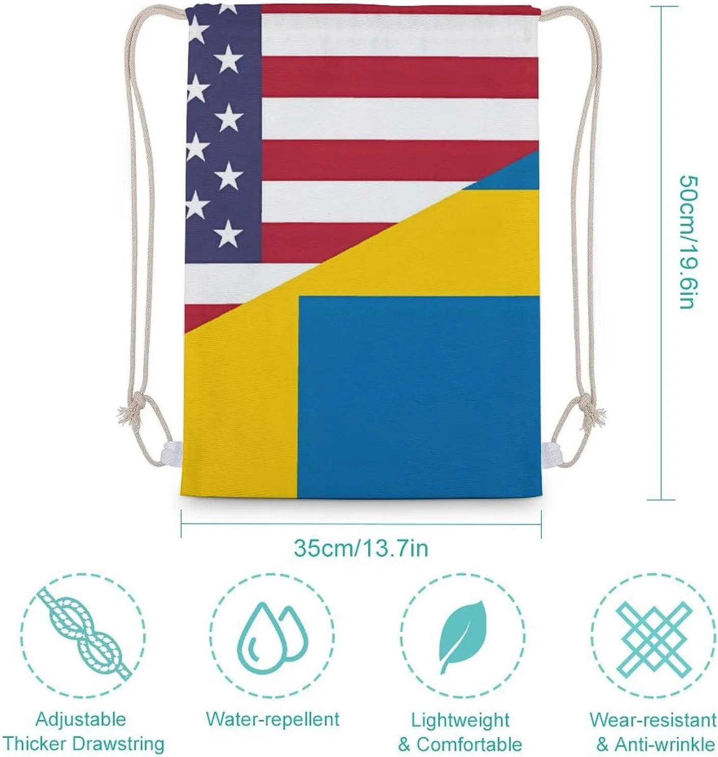U.S. Sweden Flag Drawstring Backpack Travel String Shoulder Bag Canvas Sport Sackpack for Gym Shopping Yoga