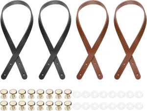 uxcell 4Pcs PU Leather Bag Handle, 25.6" Handbag Straps with 16Pcs Rivets 0.7" Wide Sew on Bag Handle Replacement Shoulder Bag Strap for DIY Bag Making Handbag, Black/Brown