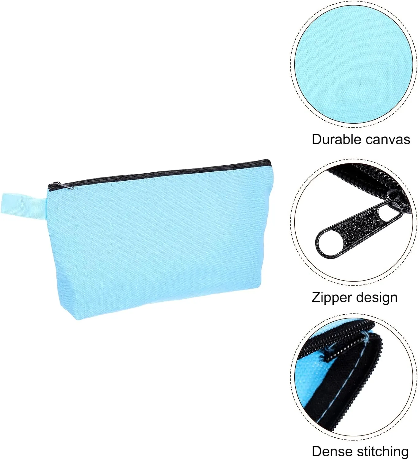 uxcell Canvas Makeup Bags, 30 Pcs Travel Cosmetic Bags Bulk, Multipurpose Plain Toiletry Zipper Pouches Blank DIY Craft Bags Pencil Bag for Women Teens, Light Blue