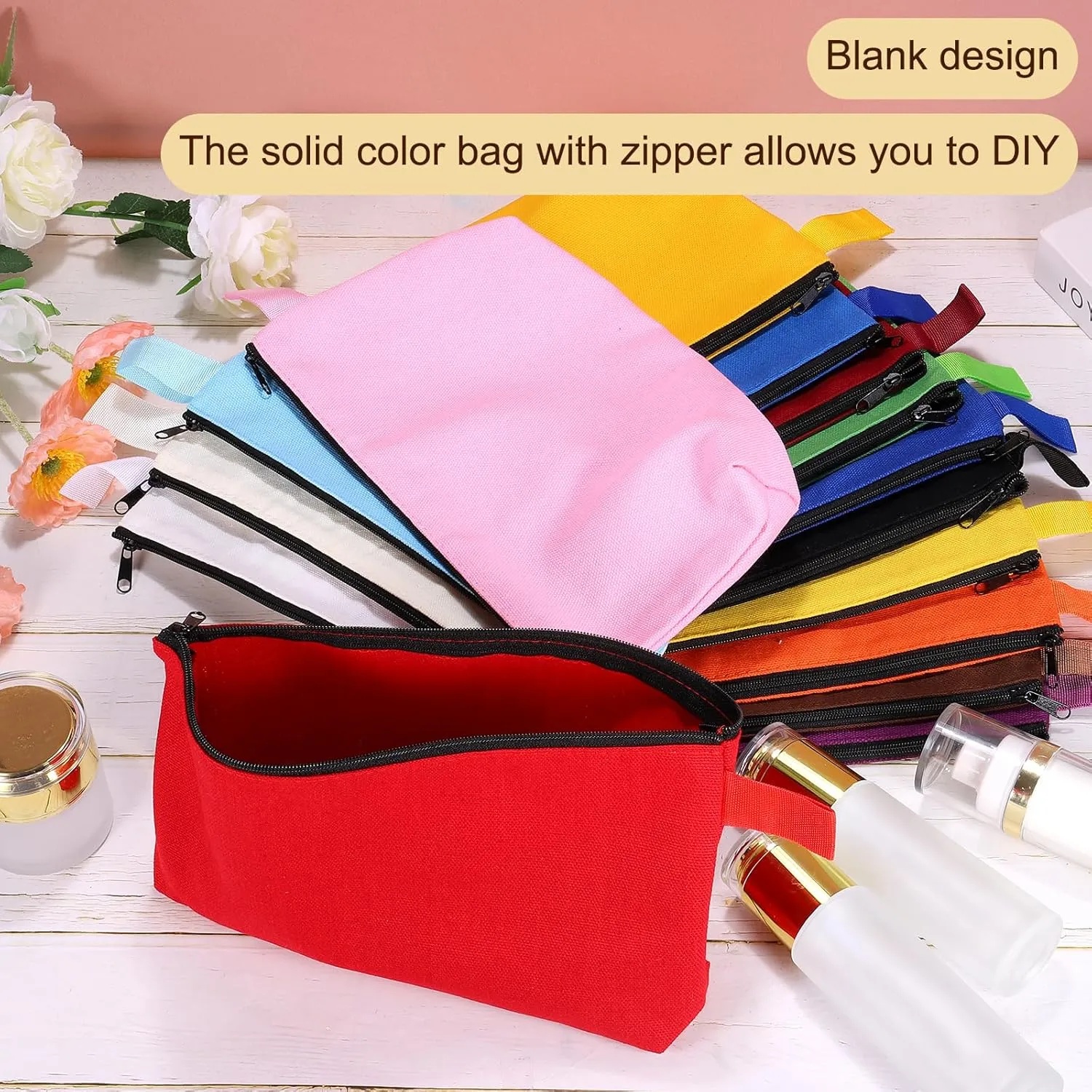 uxcell Canvas Makeup Bags, 30 Pcs Travel Cosmetic Bags Bulk, Multipurpose Plain Toiletry Zipper Pouches Blank DIY Craft Bags Pencil Bag for Women Teens, Light Blue