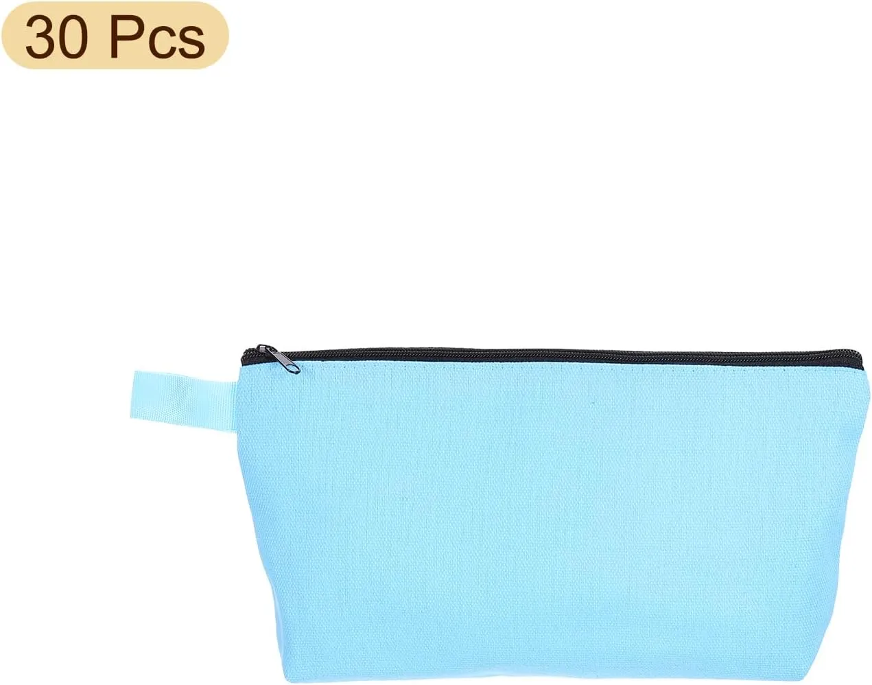 uxcell Canvas Makeup Bags, 30 Pcs Travel Cosmetic Bags Bulk, Multipurpose Plain Toiletry Zipper Pouches Blank DIY Craft Bags Pencil Bag for Women Teens, Light Blue