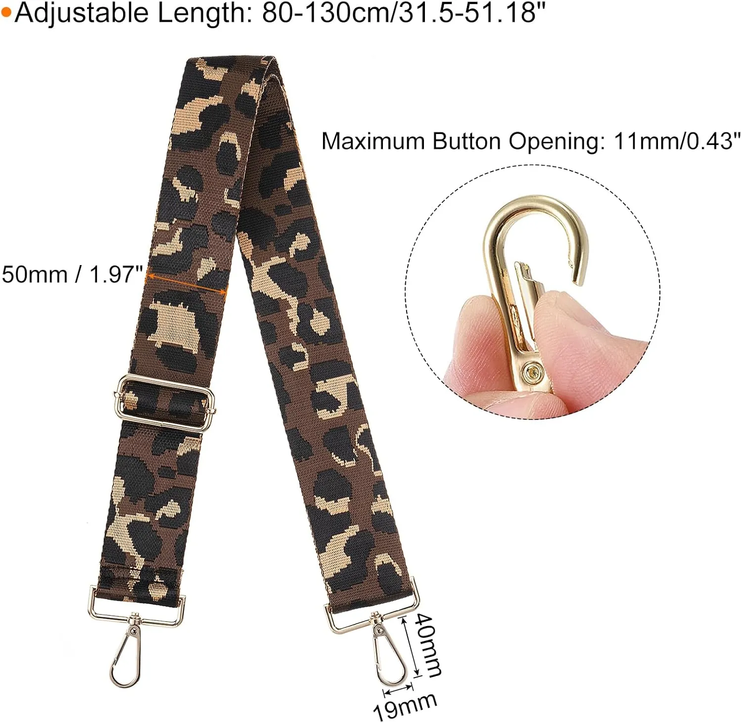 uxcell Purse Strap Replacement, 31-51inch Adjustable Polyester Leopard 2inch Wide Crossbody Shoulder Strap for Handbag Guitar(Brown, Gold Buckle)