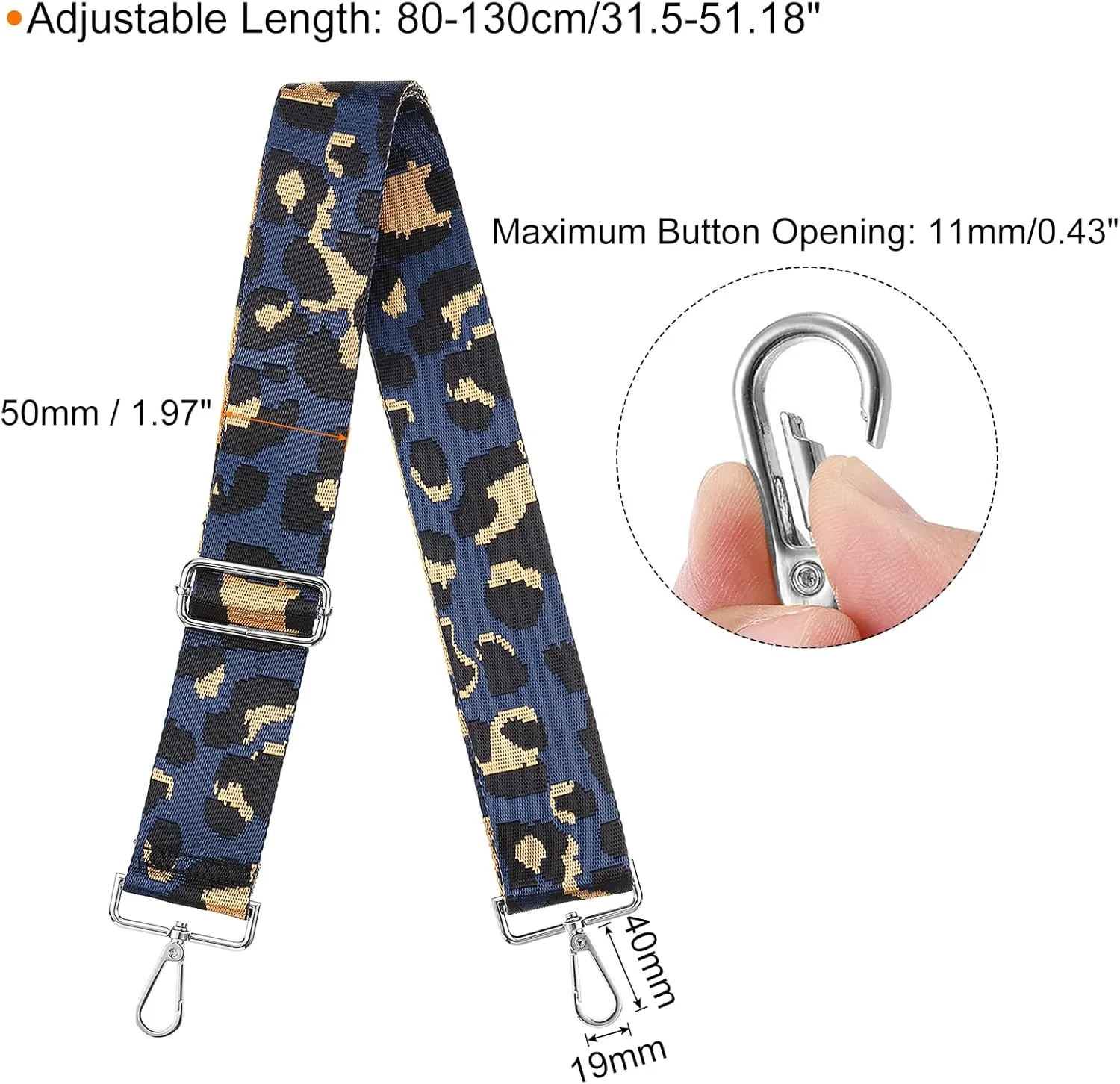 uxcell Purse Strap Replacement, 31-51inch Adjustable Polyester Leopard 2inch Wide Crossbody Shoulder Strap for Handbag Guitar(Dark Blue, Silver Buckle)