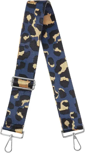 uxcell Purse Strap Replacement, 31-51inch Adjustable Polyester Leopard 2inch Wide Crossbody Shoulder Strap for Handbag Guitar(Dark Blue, Silver Buckle)