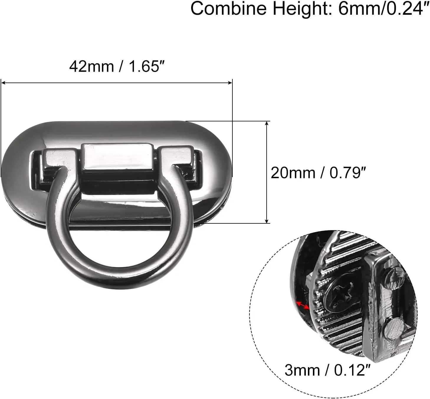 uxcell Turn Lock Clasp, 42mm x 20mm Alloy Purse Closure Twist Buckle for DIY Handbag Wallet Crafts Making 4Pcs(Dark Gray)