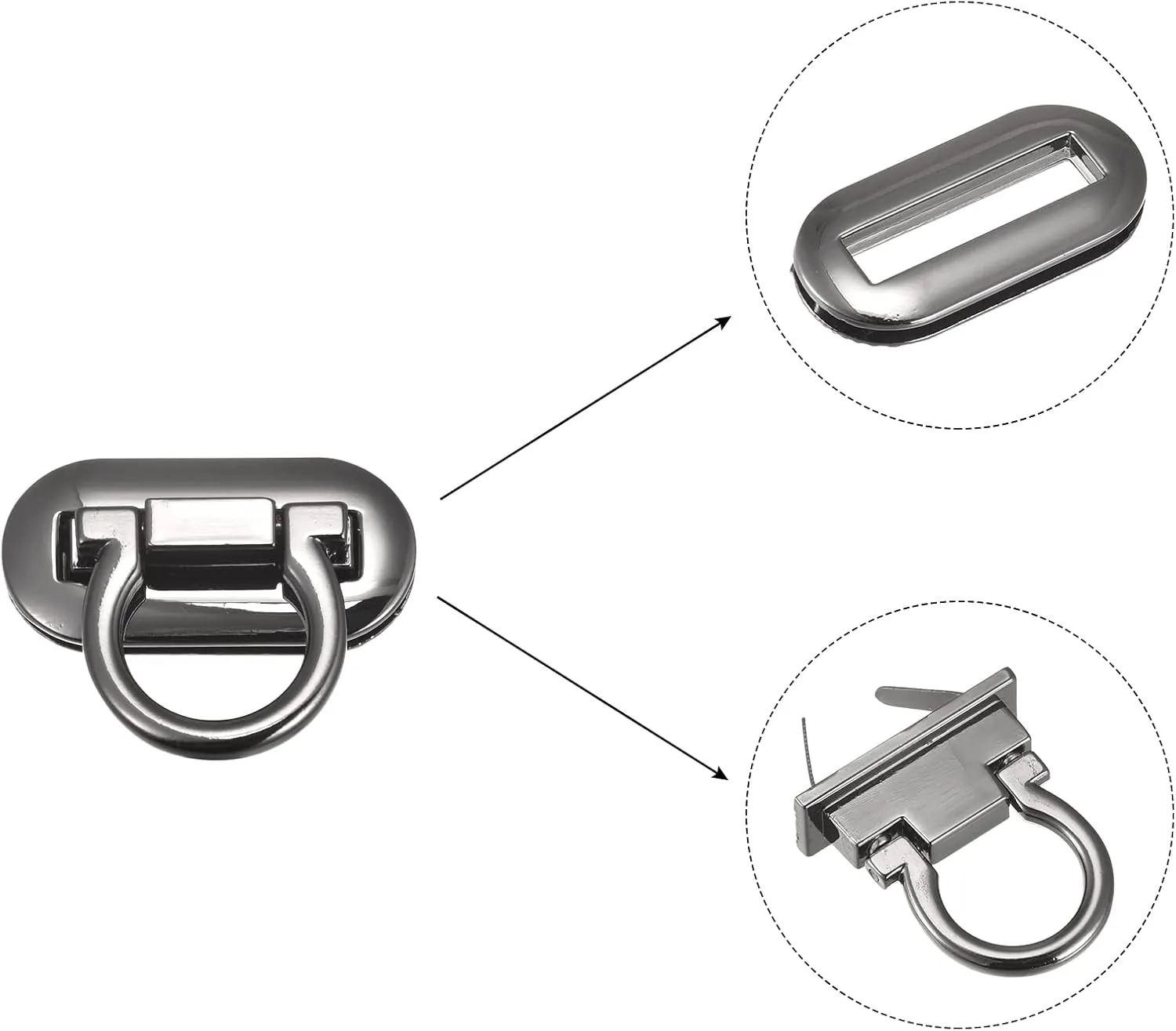 uxcell Turn Lock Clasp, 42mm x 20mm Alloy Purse Closure Twist Buckle for DIY Handbag Wallet Crafts Making 4Pcs(Dark Gray)