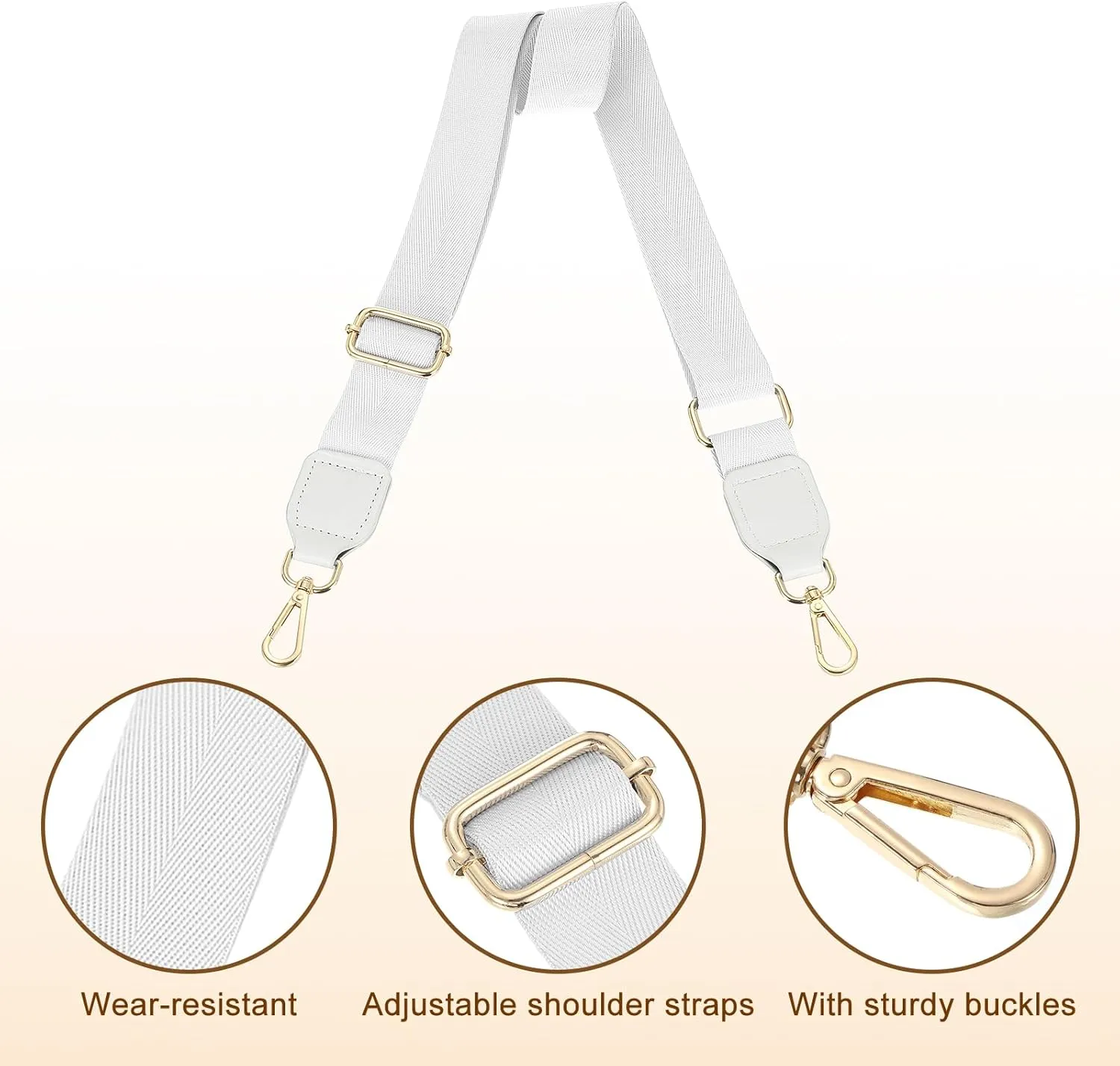 uxcell Wide Shoulder Strap, 3.8cm Adjustable Purse Strap Replacement Crossbody Strap for Shoulder Bag Handbag, White, Gold Square Mouth Buckle