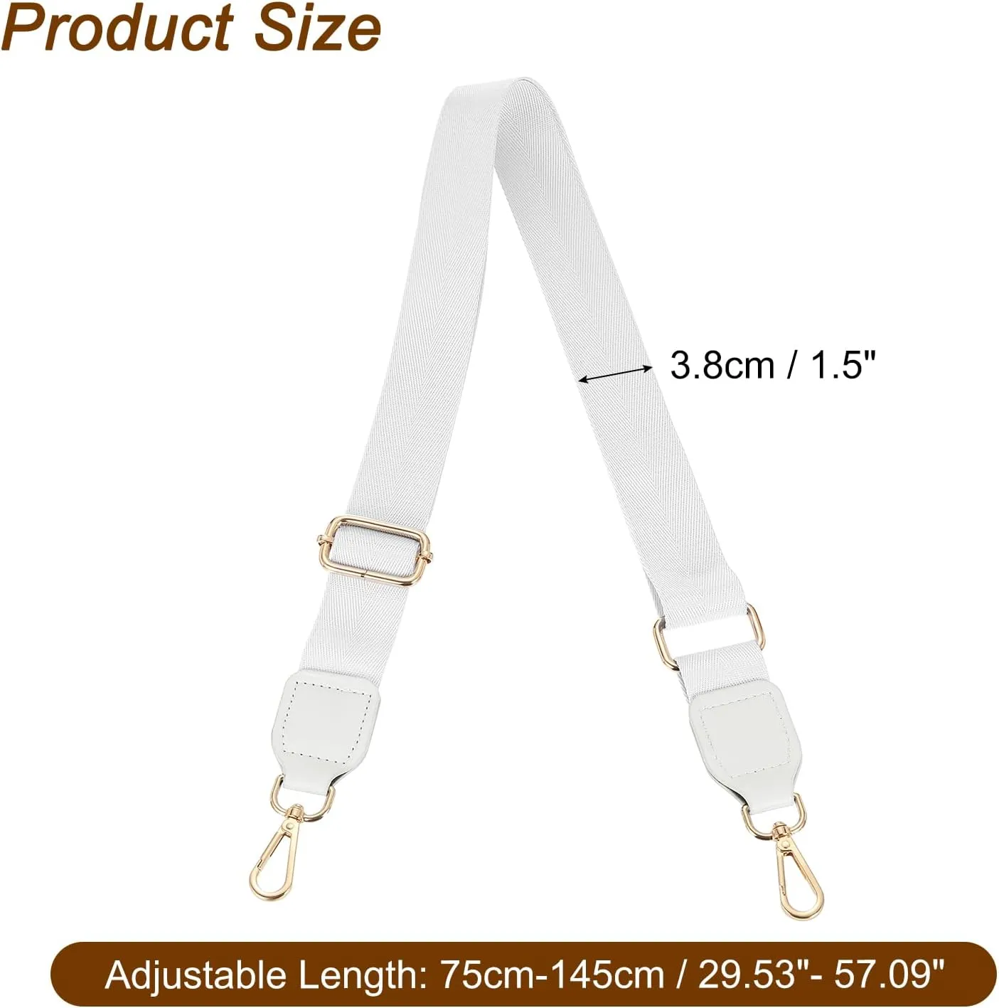 uxcell Wide Shoulder Strap, 3.8cm Adjustable Purse Strap Replacement Crossbody Strap for Shoulder Bag Handbag, White, Gold Square Mouth Buckle