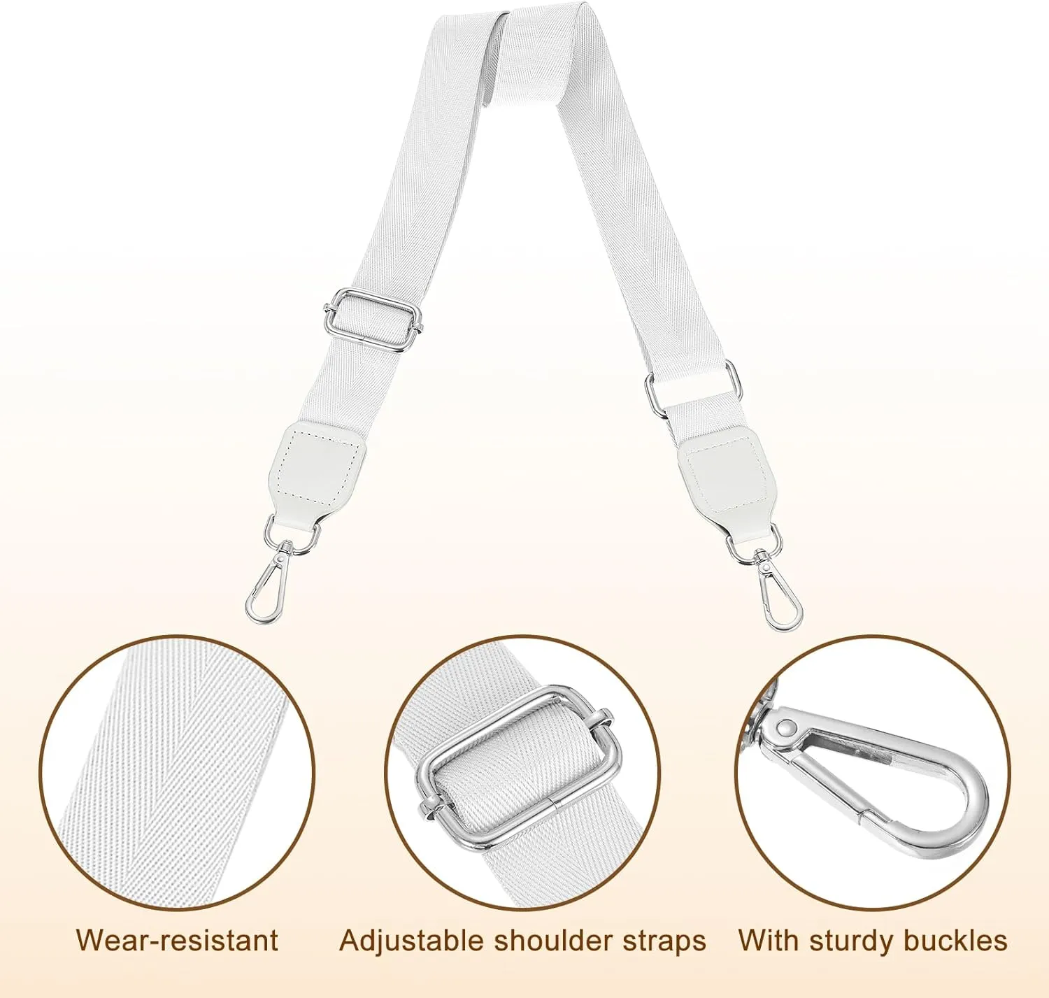 uxcell Wide Shoulder Strap, 3.8cm Adjustable Purse Strap Replacement Crossbody Strap for Shoulder Bag Handbag, White, Silver Square Mouth Buckle