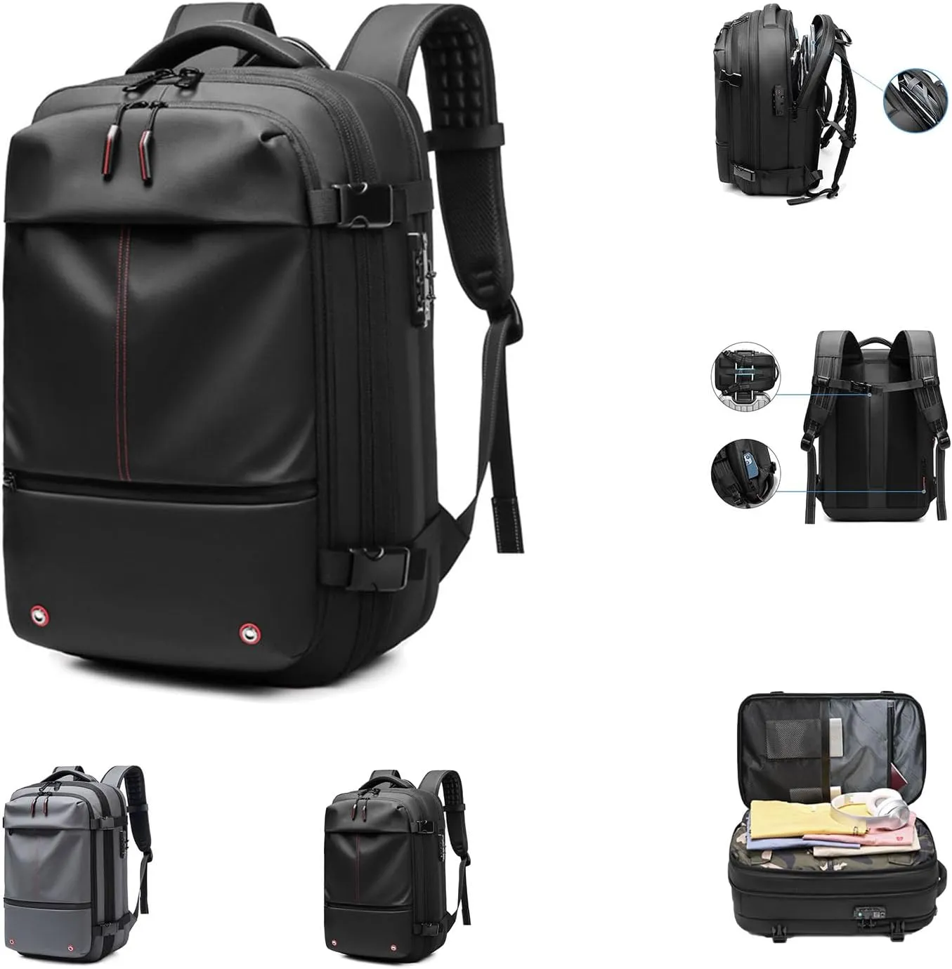 Vaccage Backpack with Vacuum (60 L), Large Capacity Travel Backpack, Waterproof and Anti-Theft, Multifunctional Backpack (Black)