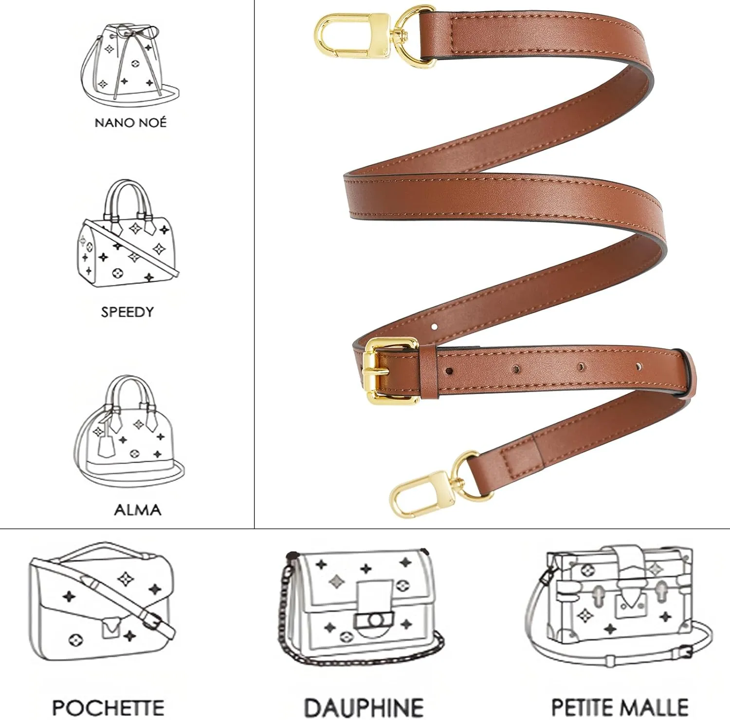 Vachetta Leather purse strap Genuine Leather Adjustable Replacement Strap for Shoulder Bag Handbag Purse