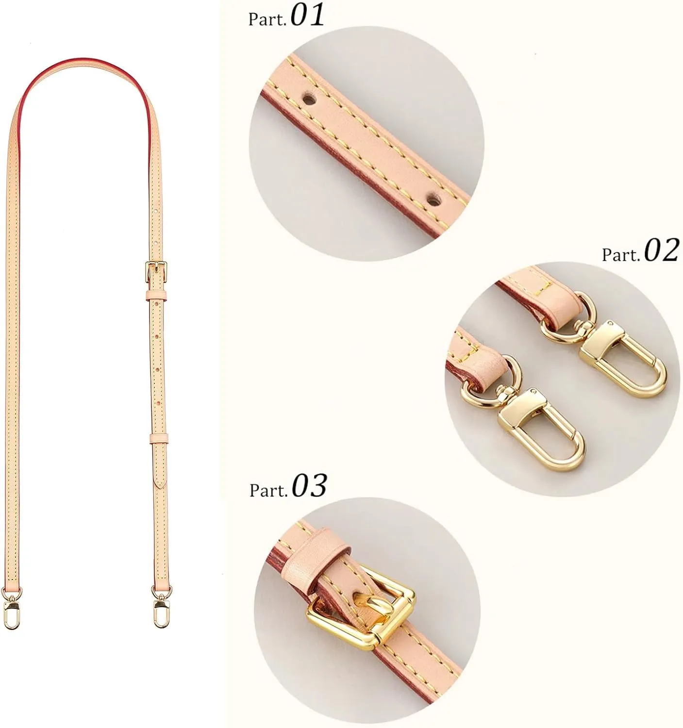 Vachetta Leather Strap Replacement Adjustable Crossbody Handbag Shoulder Purse Strap for Speedy Bags(Width:0.43in,Adjustable Length:39.4-47.2in)