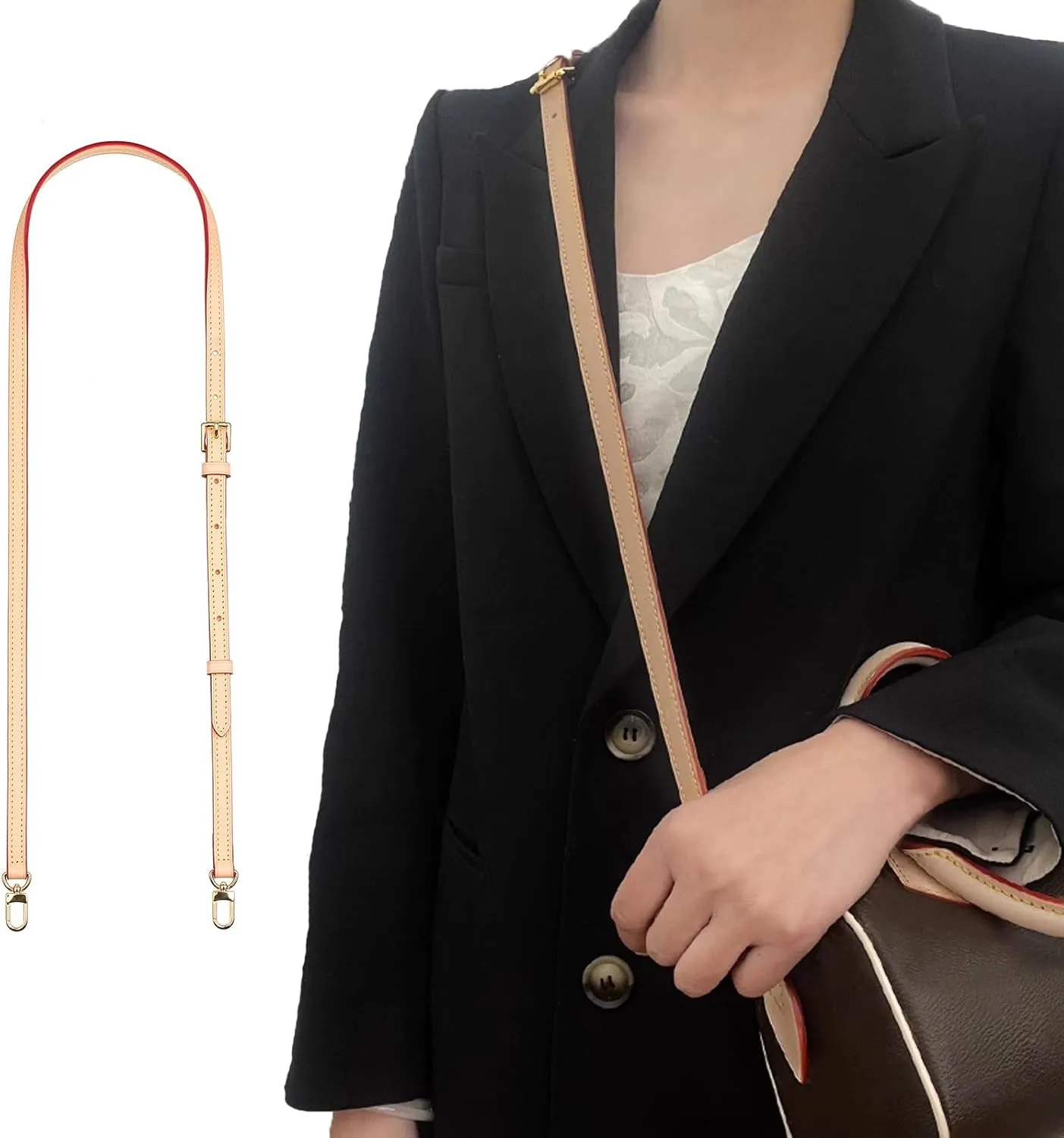 Vachetta Leather Strap Replacement Adjustable Crossbody Handbag Shoulder Purse Strap for Speedy Bags(Width:0.43in,Adjustable Length:39.4-47.2in)