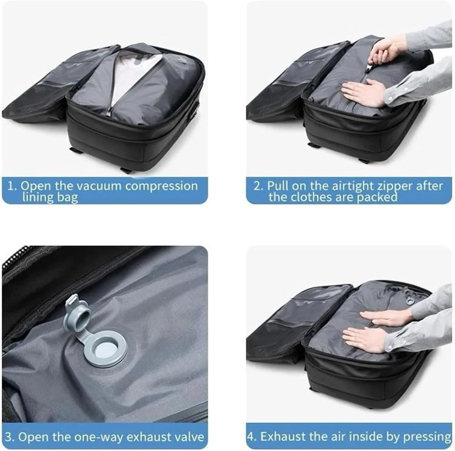 Vacspace Backpack, Prestora Pack, Vacuum Seal Travelm, Vacpack With Vacuum, Pump And Lock,Airbag Backpacks Carry On Flight With Usb Charging Port,Vacuum Seal (Black electric Vacuum)