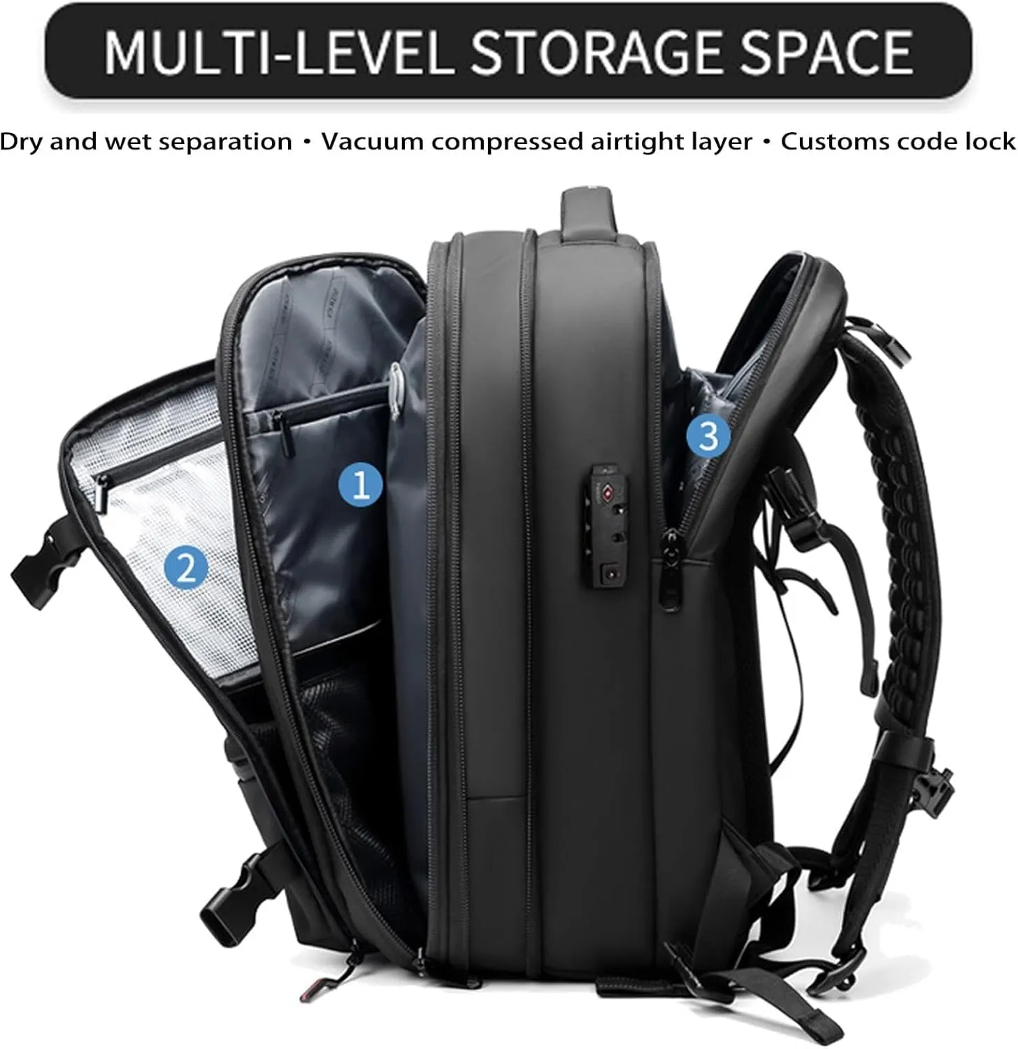 Vacspace Backpack, Prestora Pack, Vacuum Seal Travelm, Vacpack With Vacuum, Pump And Lock,Airbag Backpacks Carry On Flight With Usb Charging Port,Vacuum Seal (Black electric Vacuum)