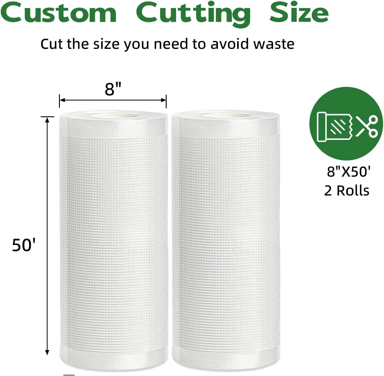 Vacuum Sealer Bags,2 Rolls 8 in x 50 ft Seal Bags,Meal Prep and Sous Vide.4 Mils 13 Mils Thickened Surface,Heavy Duty,Commercial Grade,BPA Free,Customized Size Bag