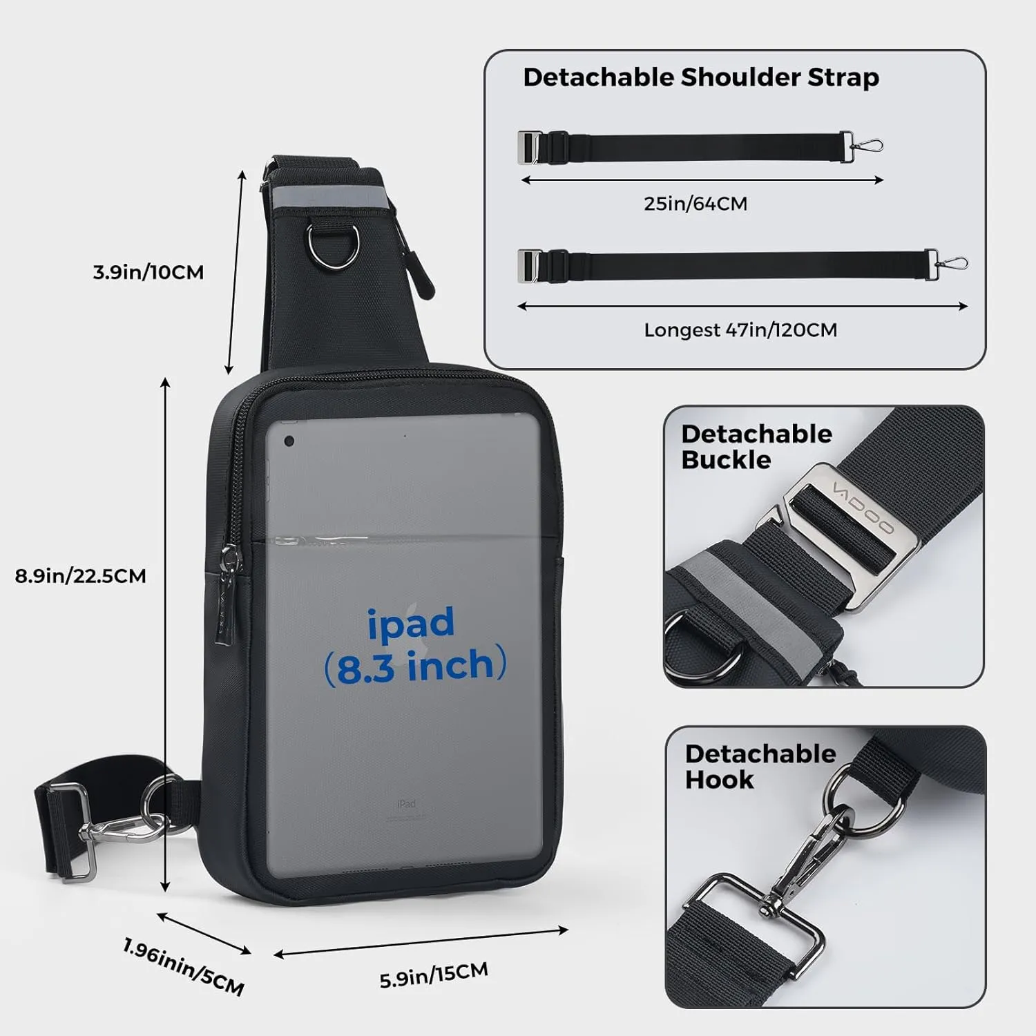 VADOO Sling Bag, Small Crossbody Bag with RFID Blocking for Women and Men, Lightweight Chest Phone Mini Bag for Travel Casual