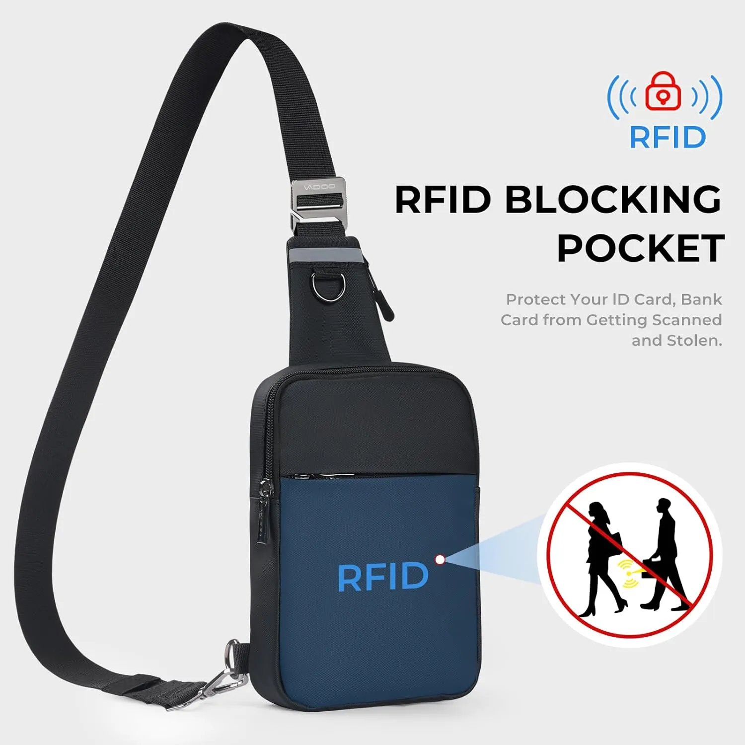 VADOO Sling Bag, Small Crossbody Bag with RFID Blocking for Women and Men, Lightweight Chest Phone Mini Bag for Travel Casual