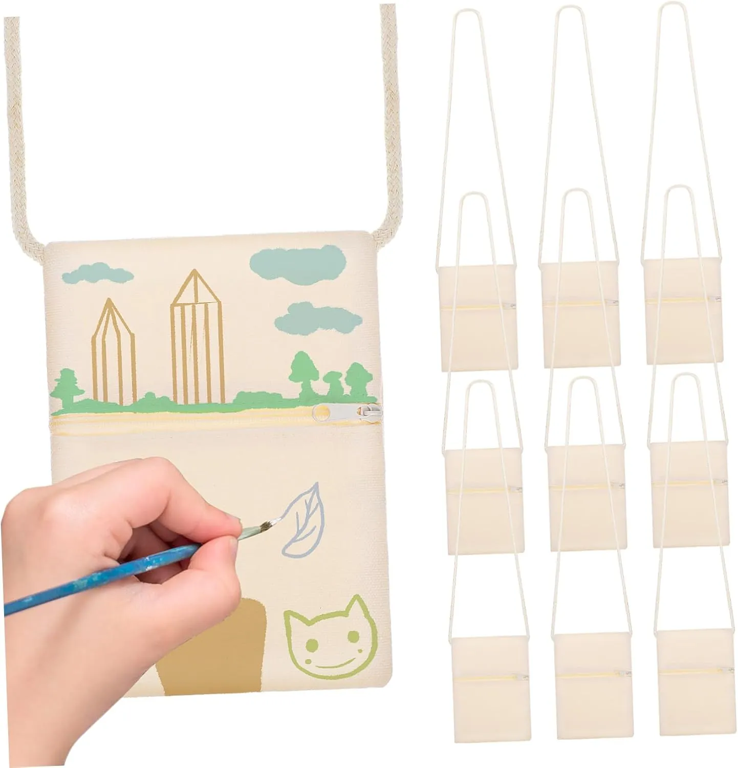 Vaguelly Plain Boys and Girls Crossbody Bag Blank Fabric Bag Sturdy Washable Zipper Closure for Phone Craft Supplies