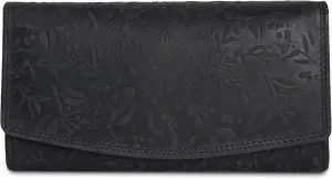 VALENCHI Leather Wallet For Women RFID Blocking Slim Minimalist Ladies Long Clutch Purse Organizer Credit Card Holder Slots with Zipper Pocket (Black Oily Hunter)