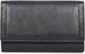 VALENCHI Leather Wallet For Women RFID Blocking Slim Minimalist Ladies Long Clutch Purse Organizer Credit Card Holder Slots with Zipper Pocket (Black Soft Nappa)