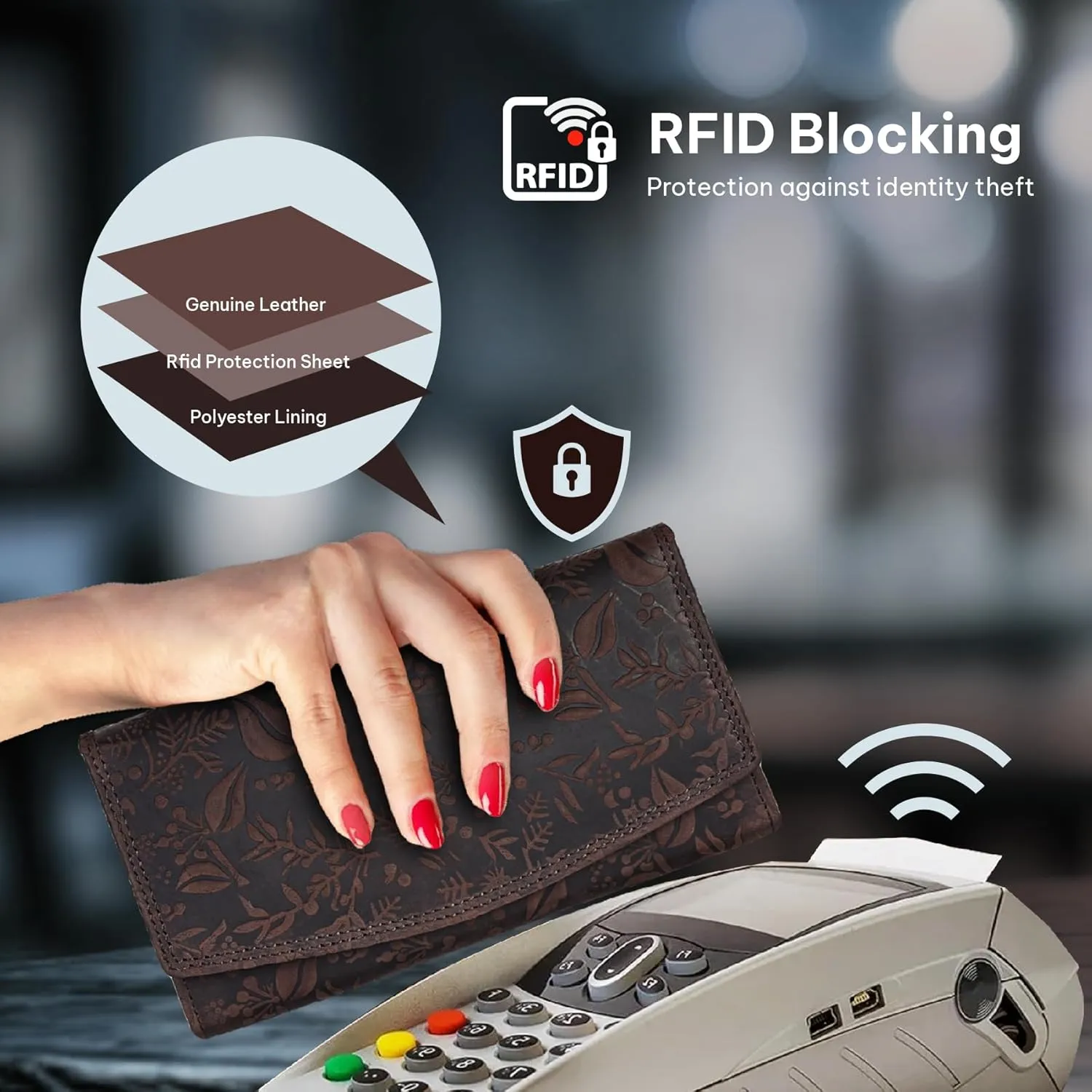 VALENCHI Leather Wallet For Women RFID Blocking Slim Minimalist Ladies Long Clutch Purse Organizer Credit Card Holder Slots with Zipper Pocket (Brown Oily Hunter)