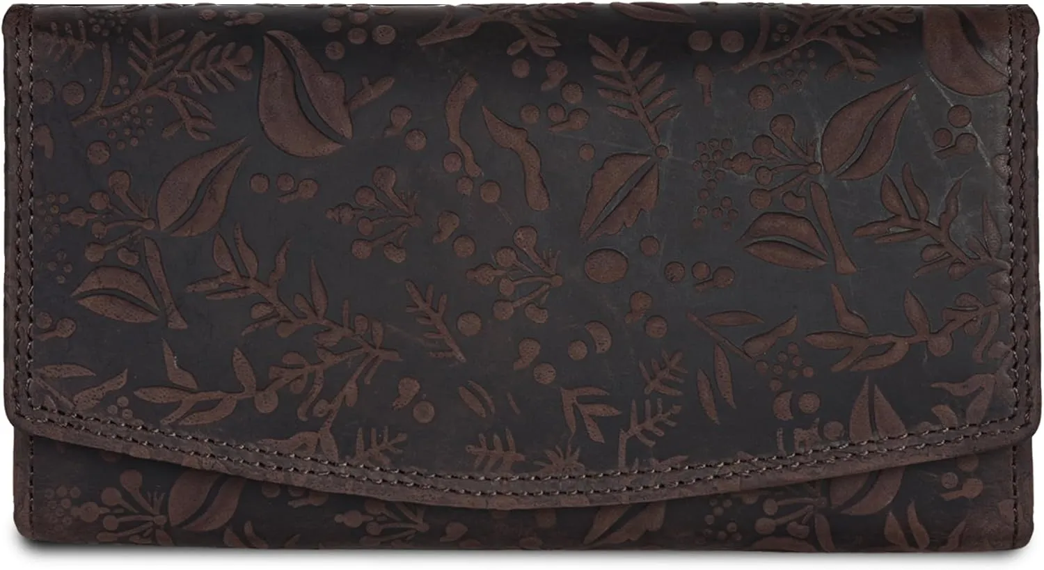 VALENCHI Leather Wallet For Women RFID Blocking Slim Minimalist Ladies Long Clutch Purse Organizer Credit Card Holder Slots with Zipper Pocket (Brown Oily Hunter)