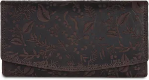 VALENCHI Leather Wallet For Women RFID Blocking Slim Minimalist Ladies Long Clutch Purse Organizer Credit Card Holder Slots with Zipper Pocket (Brown Oily Hunter)