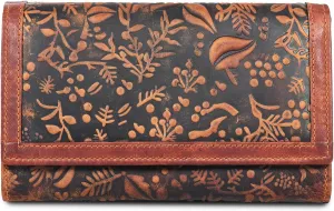 VALENCHI Leather Wallet For Women RFID Blocking Slim Minimalist Ladies Long Clutch Purse Organizer Credit Card Holder Slots with Zipper Pocket (Vintage Cognac)