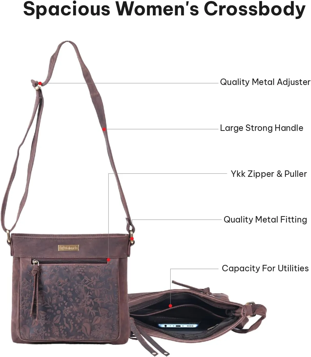 VALENCHI Women's Crossbody Handbags - Premium Leather Bags for Women - Everyday Purse with Adjustable Strap - Ladies Bag