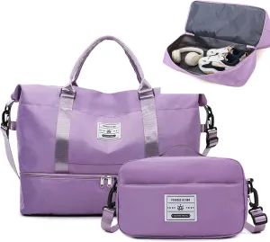 Valleycomfy Travel Duffel Bags with Shoes Compartment,Large Travel Duffel Bag,Weekender Overnight Bag with Toiletry Bag,Purple