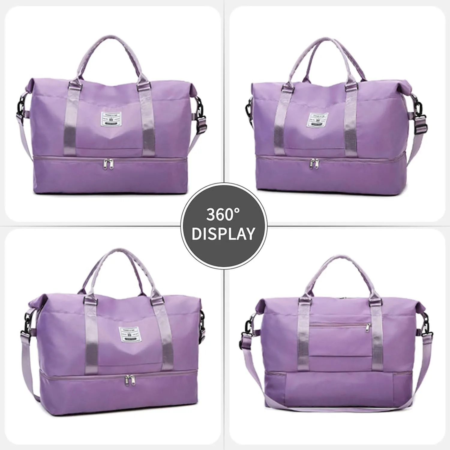 Valleycomfy Travel Duffel Bags with Shoes Compartment,Large Travel Duffel Bag,Weekender Overnight Bag with Toiletry Bag,Purple