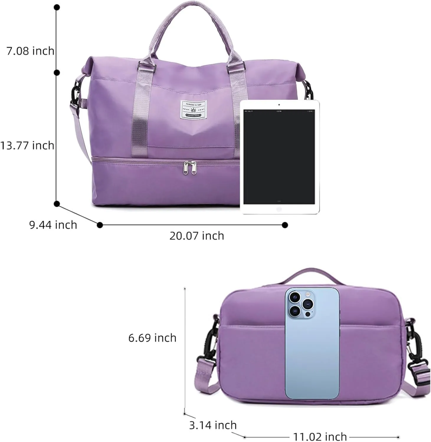 Valleycomfy Travel Duffel Bags with Shoes Compartment,Large Travel Duffel Bag,Weekender Overnight Bag with Toiletry Bag,Purple
