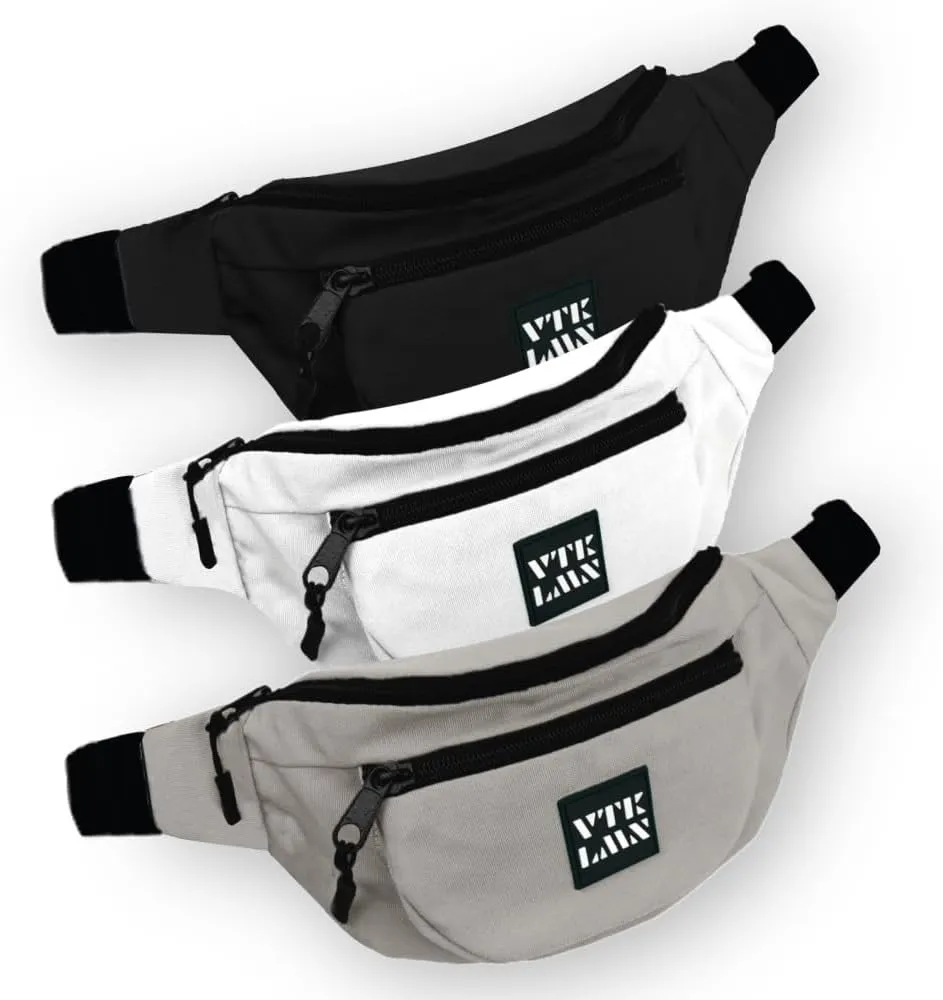 Vatkalimon Black, White and Grey Fanny Pack Set. Men's Crossbody Bag Belt Beg For Women Gym Essentials Women Belt Bag for Running Travelling Walking