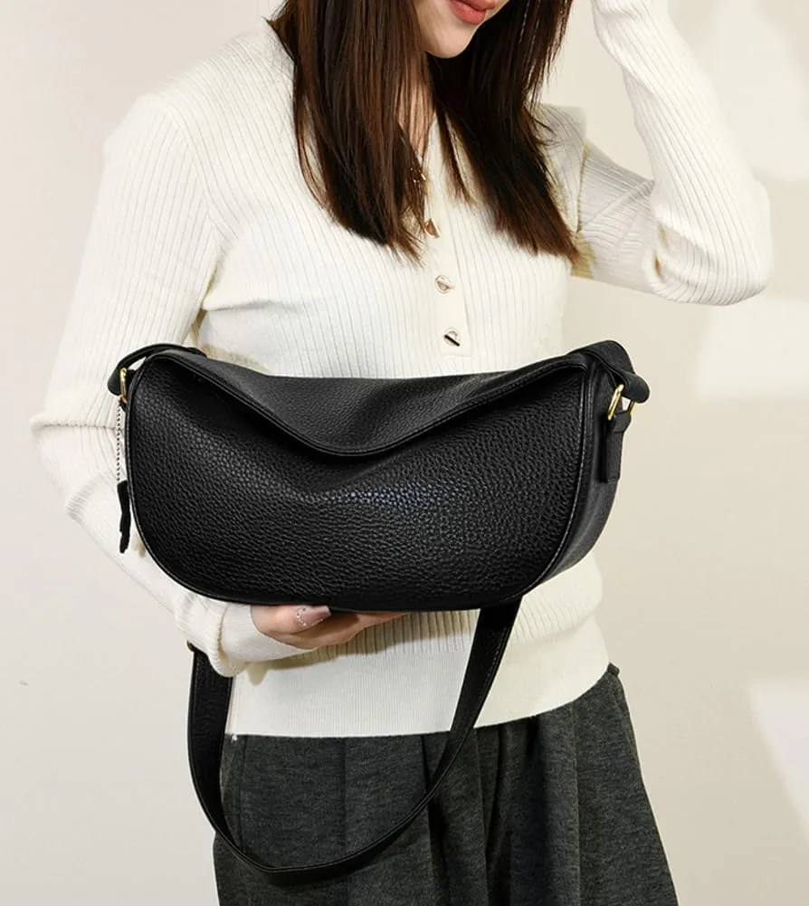Vegan Leather Crescent Crossbody Bag for Women Hobo Sling Purse Shoulder Handbag with Adjustable Strap
