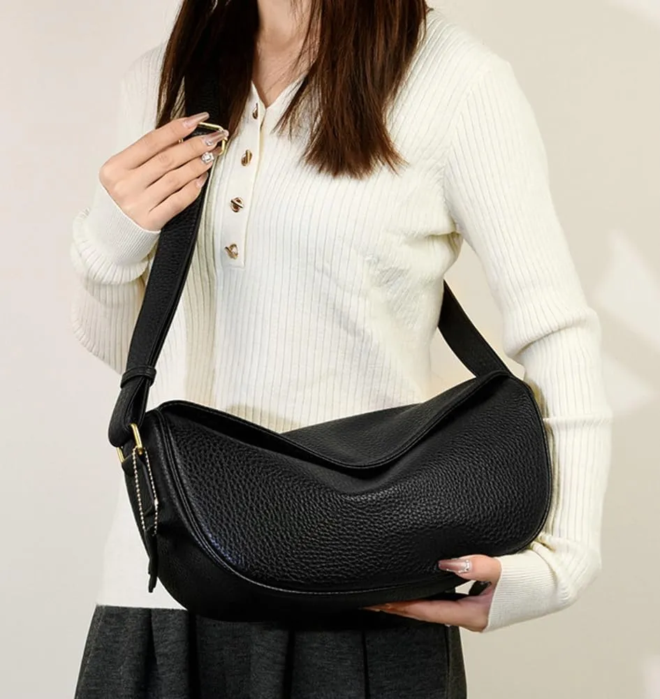 Vegan Leather Crescent Crossbody Bag for Women Hobo Sling Purse Shoulder Handbag with Adjustable Strap