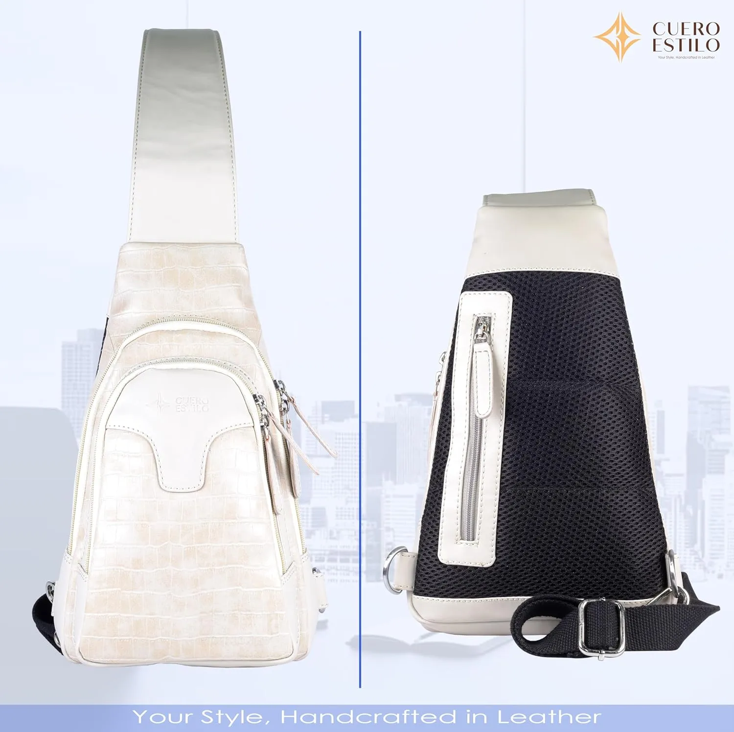 Vegan Leather Crossbody Bag - Unisex, Water-Resistant, Anti-Theft with Adjustable Strap.