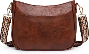 Vegan Leather Crossbody Bags for Women, Camera Shoulder Handbag Zipped Pockets Hobo Purse with Adjustable Wide Strap