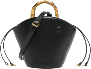 Vegan Leather Handbag for Women Small Bucket Shoulder Crossbody Purse Tote Clutch Designer Satchel with Bamboo Handle
