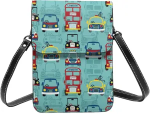 vehicles cartoon pattern blue Crossbody Cell Phone Purse for Women Girls Leather Mini Cross Body Bags Small Shoulder Bags