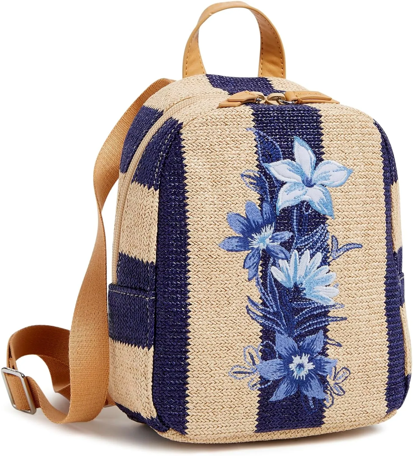Vera Bradley Mini Backpack, Navy Stripe Straw