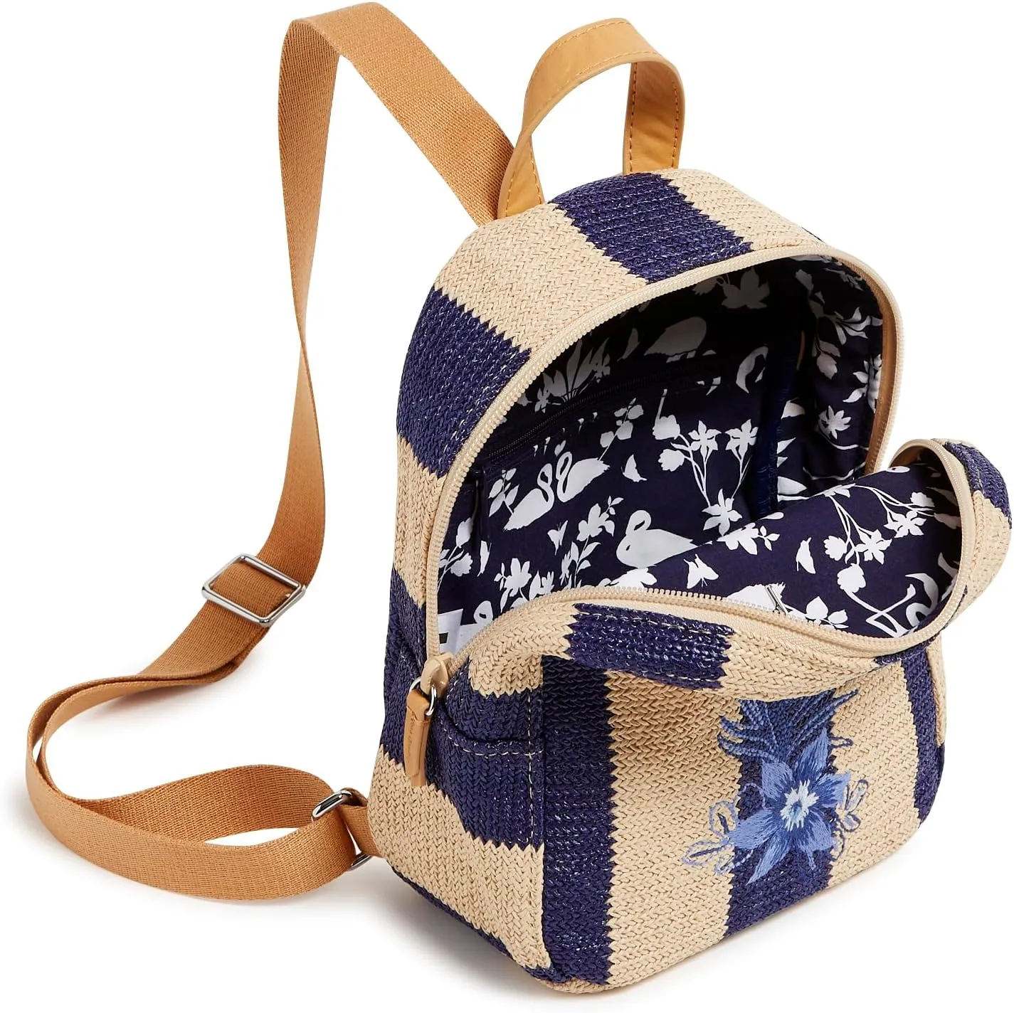 Vera Bradley Mini Backpack, Navy Stripe Straw