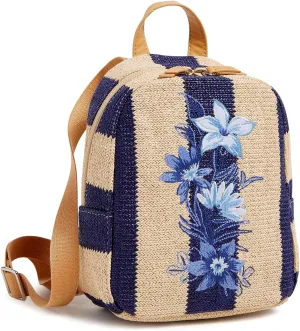 Vera Bradley Mini Backpack, Navy Stripe Straw