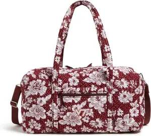 Vera Bradley Women's Cotton Collegiate Large Travel Duffle Bag (Multiple Teams Available), Maroon/White Rain Garden With Virginia Tech - Recycled Cotton, One Size