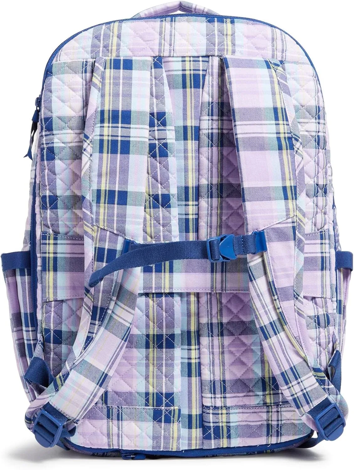 Vera Bradley Women's Cotton Large Travel Backpack Travel Bag, Amethyst Plaid - Recycled Cotton, One Size