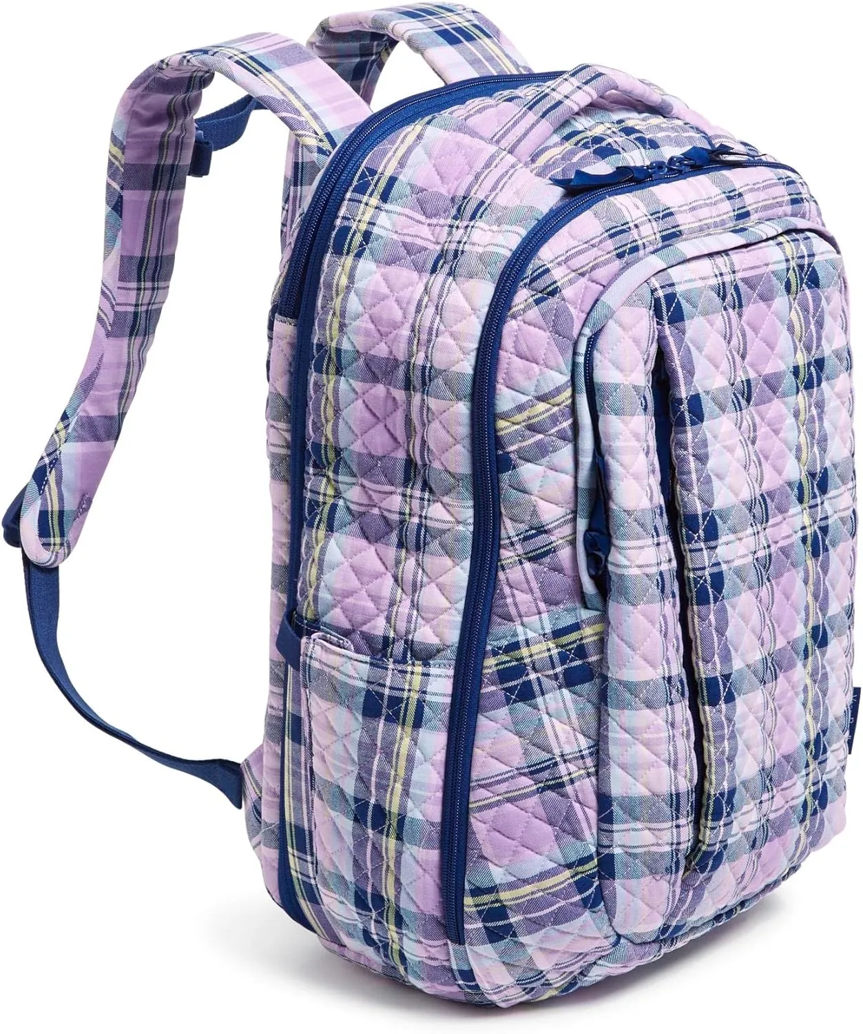 Vera Bradley Women's Cotton Large Travel Backpack Travel Bag, Amethyst Plaid - Recycled Cotton, One Size