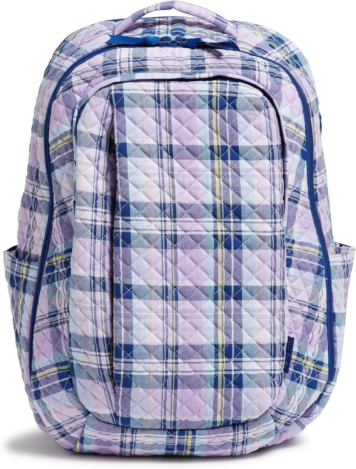 Vera Bradley Women's Cotton Large Travel Backpack Travel Bag, Amethyst Plaid - Recycled Cotton, One Size