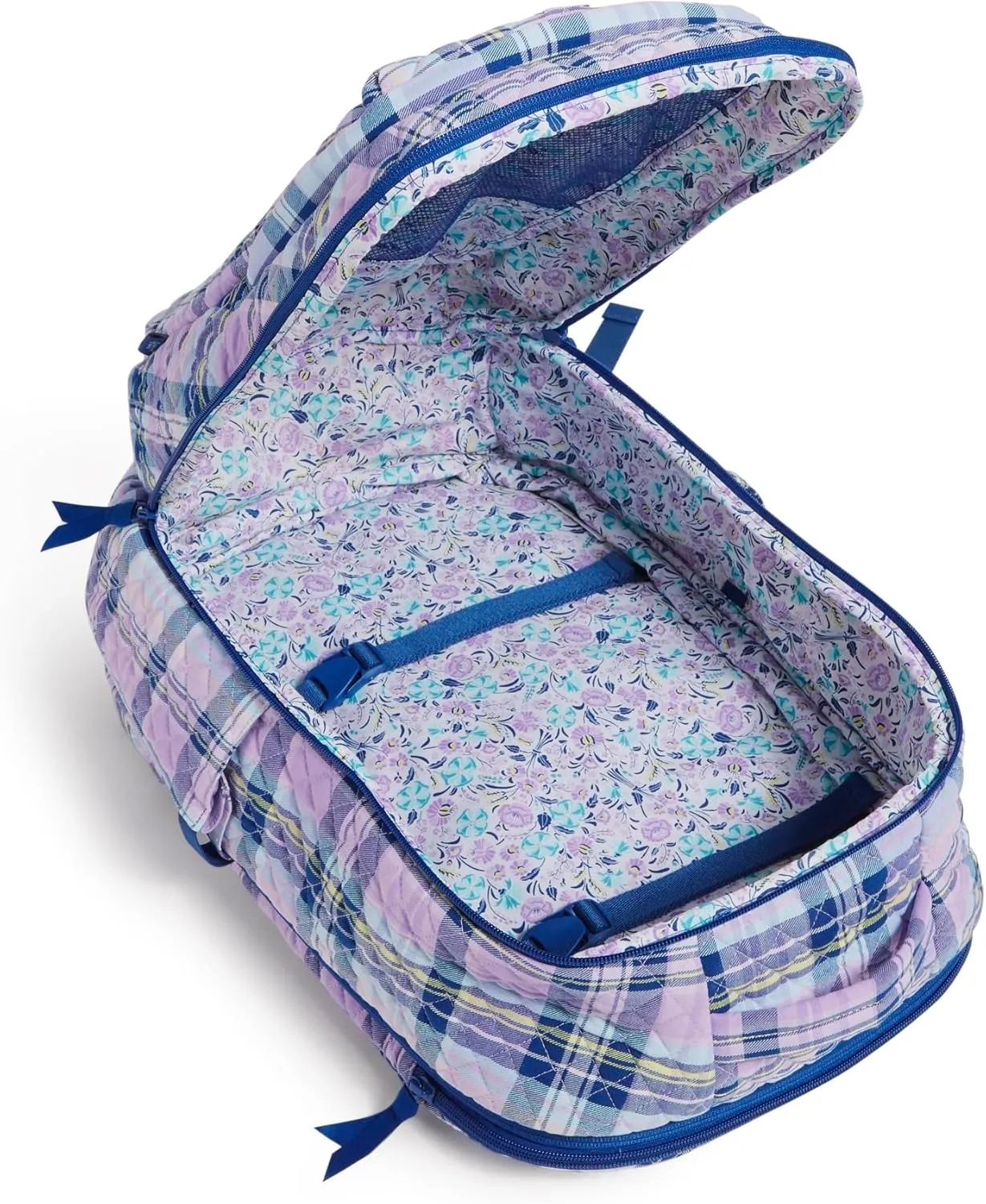 Vera Bradley Women's Cotton Large Travel Backpack Travel Bag, Amethyst Plaid - Recycled Cotton, One Size